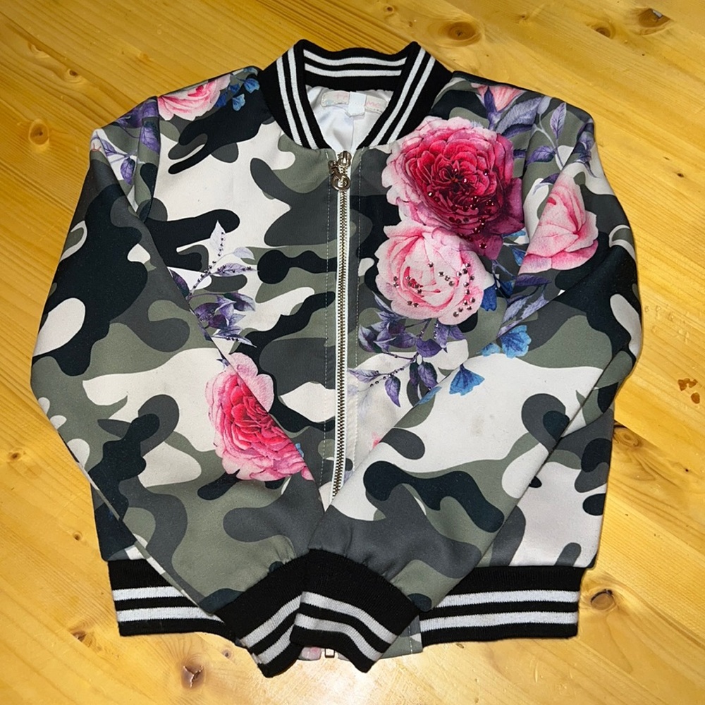Girls Floral Rhinestone Bomber